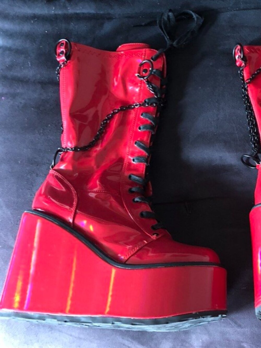 Demonia Size 12 Swing-150 Red Platform Boots